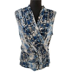 Laundry By Shelli Segal Blue & Black Snake Print Sleeveless Blouse Size Large